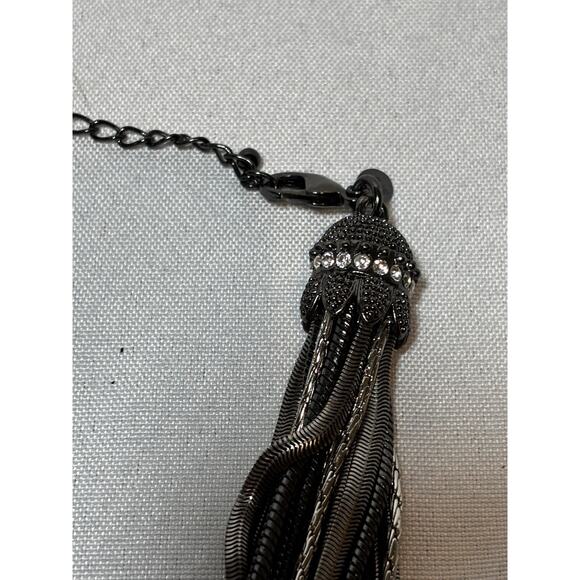 Kiam Family Silver Tone, Chunky Multi Strand Silver & Black Chain Necklace Bold - Picture 3 of 9